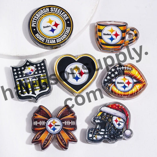 Pittsburgh American Football Designs Assorted Style Semi-Clear Acrylic Beads, Random Mix