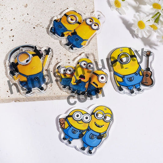 Cheerful Yellow Banana Character Various Designs Acrylic Pendants, Semi-Clear, Random Mix