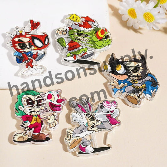 Cute Cartoon Superhero & Villain Character Series, Halloween & Christmas Theme, Acrylic Beads, Random Mix