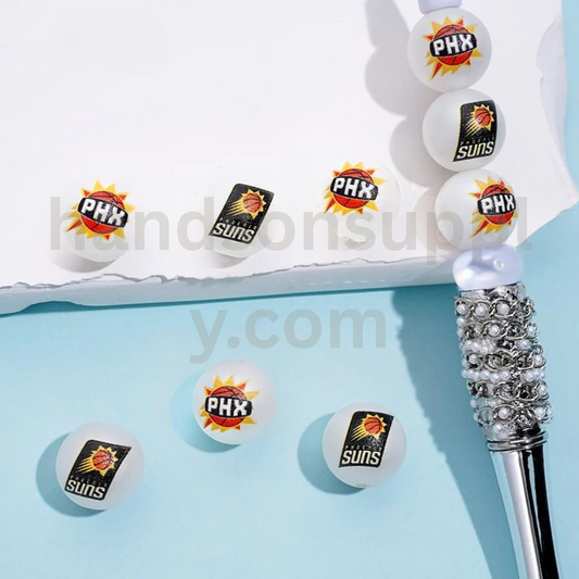 Phoenix Basketball Theme Round 16MM Frosted Matt White USA Sports Mix Acrylic Beads