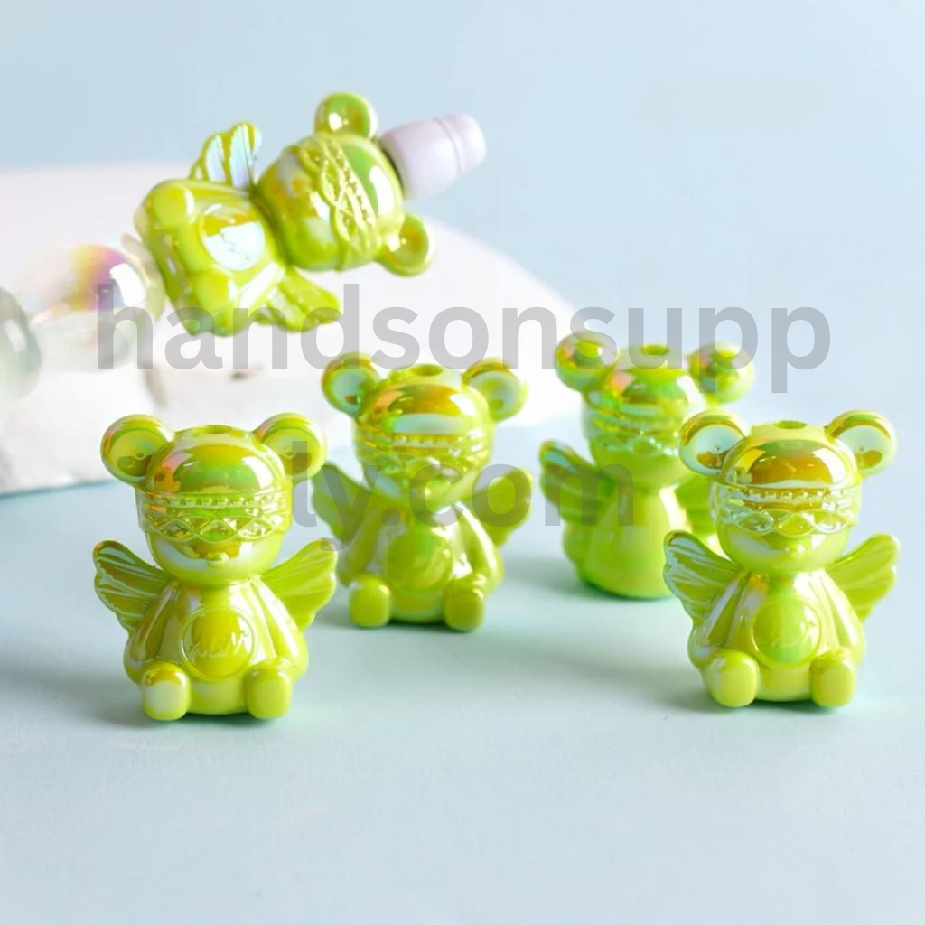 Shiny Colorful Angel Bear UV Coated Acrylic Beads Around 30x24MM
