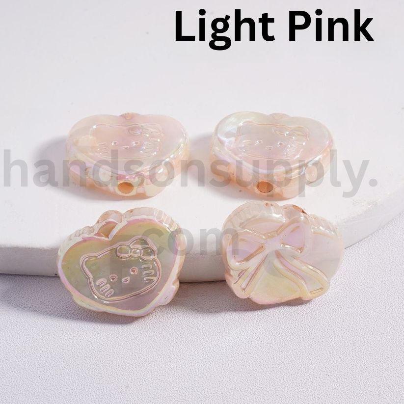 UV Coating Luminous Cute Heart with Cute Cat Character Multi-Color Bowknot Prints Acrylic Beads 18*23MM (Single Color is available for 200pcs(Whole Bag) Only)