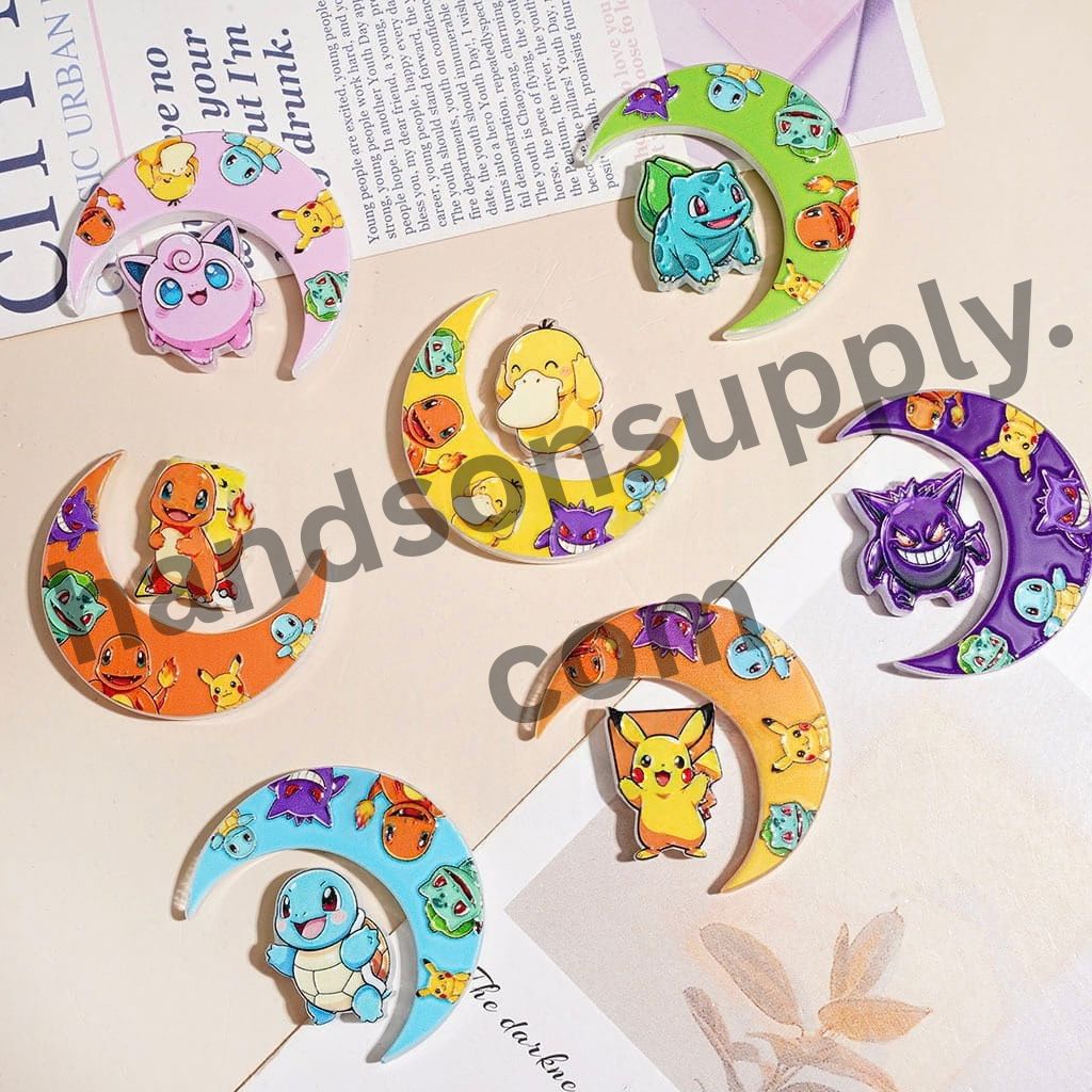 Playful Small Monster Character Print Crescent Moon & Mini Pieces Acrylic Beads, Random Mix (Please Read the Description)