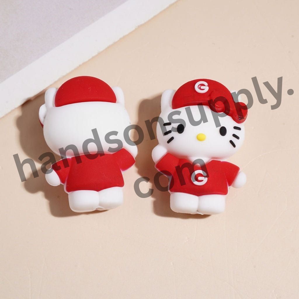 3D Adorable Cat Character in Green Bay Football Uniform with Vibrant Red & Green Color Design Silicone Focal Bead