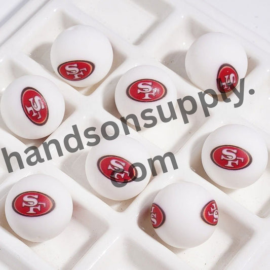 San Francisco American Football Team Logo Printed Round Silicone Beads for DIY Bracelets, 15MM