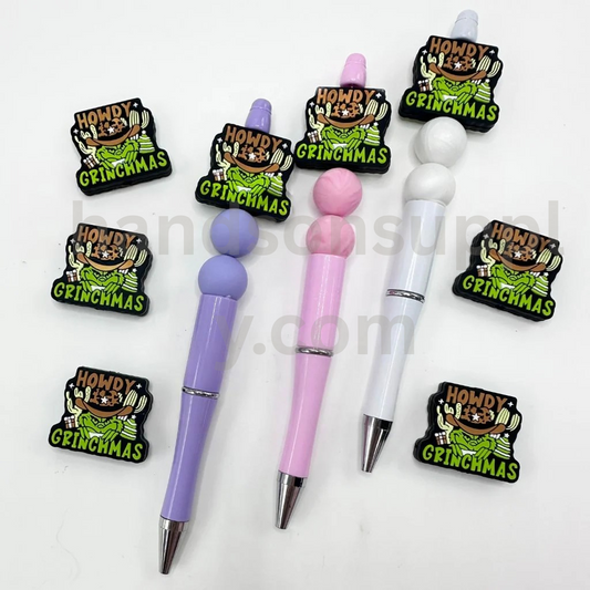 Howdy Green Monster Grinc in Brown Cow Boy Hat Christmas Tree Gift Silicone Focal Beads