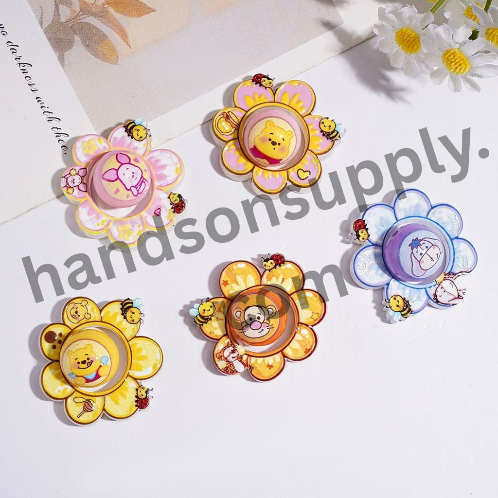 Playful Cartoon Character with Hollowed Flower Frame with Round Acrylic Beads, Multi-Color, 35MM & 16MM Random Mix (The Round Beads is 16MM, Hollowed Flower Frame is 35MM)