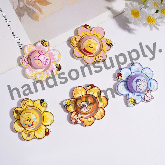 Playful Cartoon Character with Hollowed Flower Frame with Round Acrylic Beads, Multi-Color, 35MM & 16MM Random Mix (The Round Beads is 16MM, Hollowed Flower Frame is 35MM)