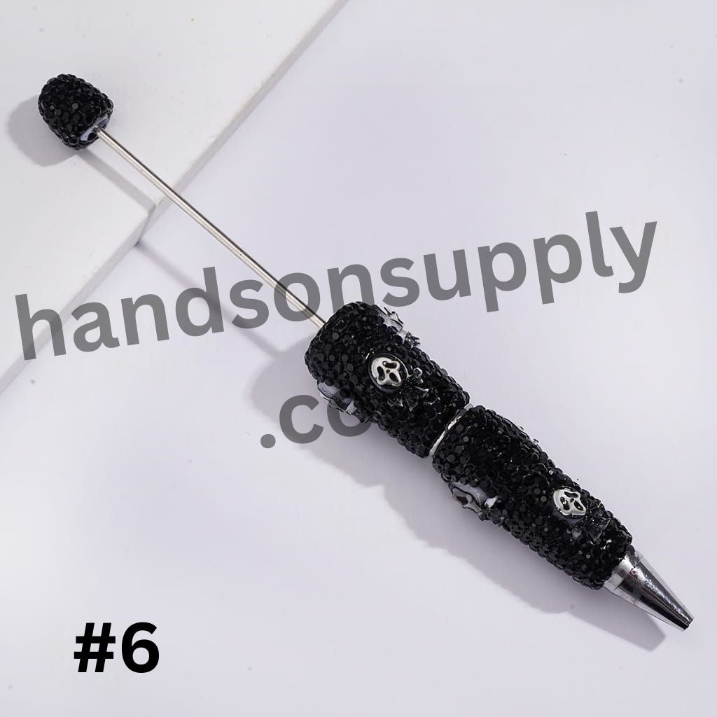 Spooky Horror Character Series with Sparkling Black Rhinestones, Halloween-Themed Beadable Clay Pens