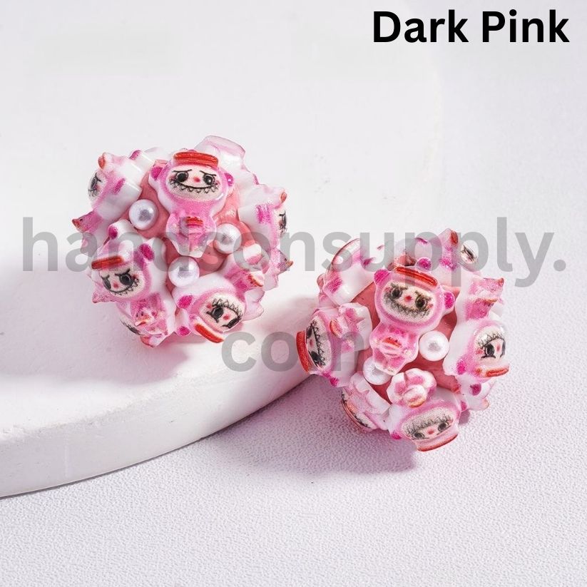 Labubu Monster Faces Pop Mar with White Pearl Accents, Clay Beads Multi-Color 20mm
