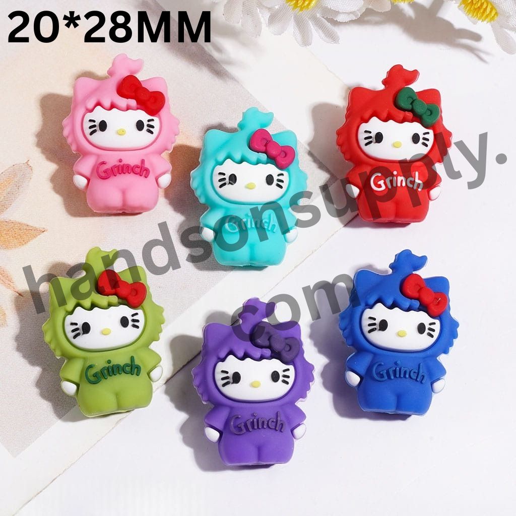 3D Adorable Cat Character in Multi-Color Bowtie and Outfit Silicone Focal Beads, 20*28MM