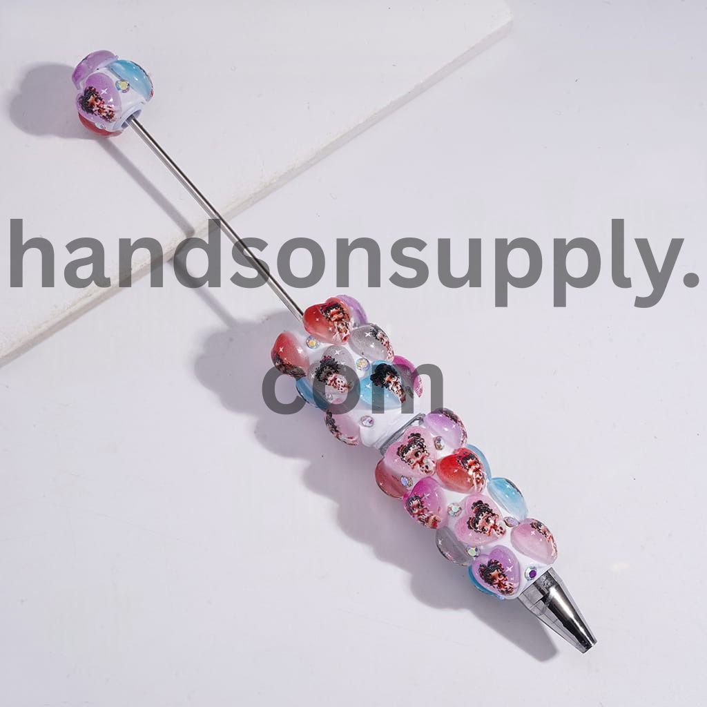 Old Girl Heart Print & AB Rhinestone Decoration, Beadable Clay Pen Random Mix