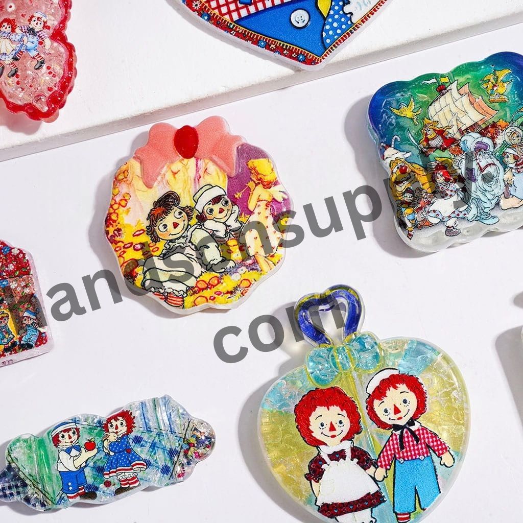 Playful Cartoon Baby Character Crackle-Effect Acrylic Beads & Pendants, Multicolor Random Mix
