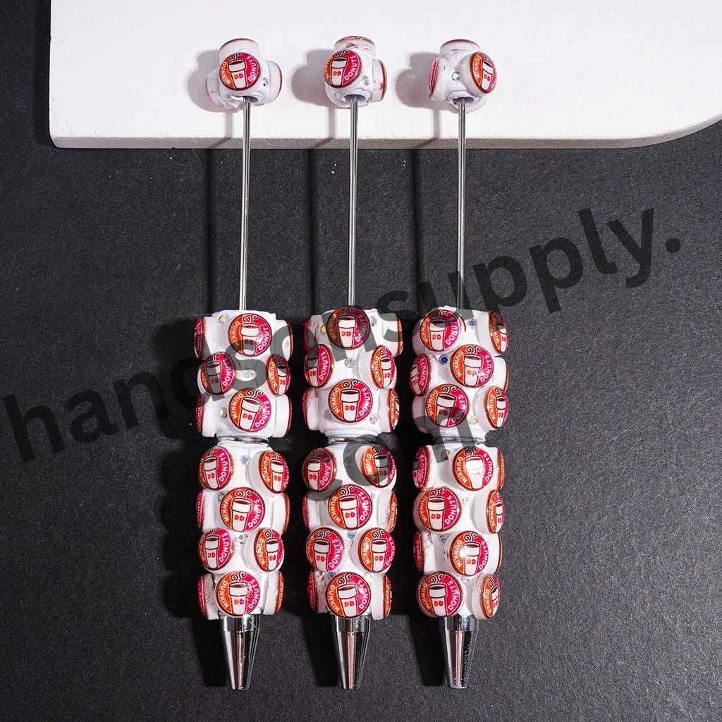 Cute Coffee Cup and Donut Logo Print Design with Sparkling AB Rhinestones Beadable Clay Pens