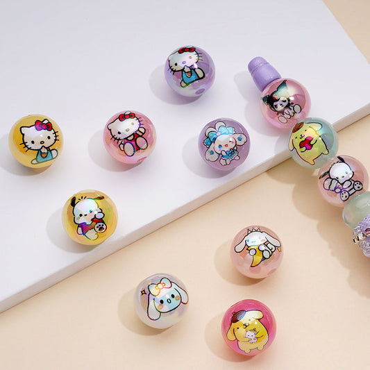 Round Cute Cat Adorable Character Cartoon Jelly Color Acrylic Beads, Random Mix, 16MM