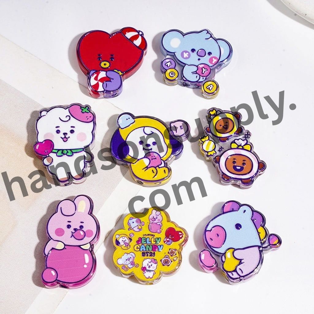 Cute Korean Boy Group Characters Styled in Candy and Sweets Theme Semi-Clear Acrylic Beads, Random Mix