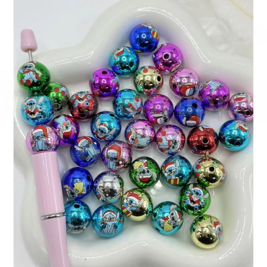 Colorful Stitc with Red Christmas Hat 16MM Round Beads Acrylic Beads