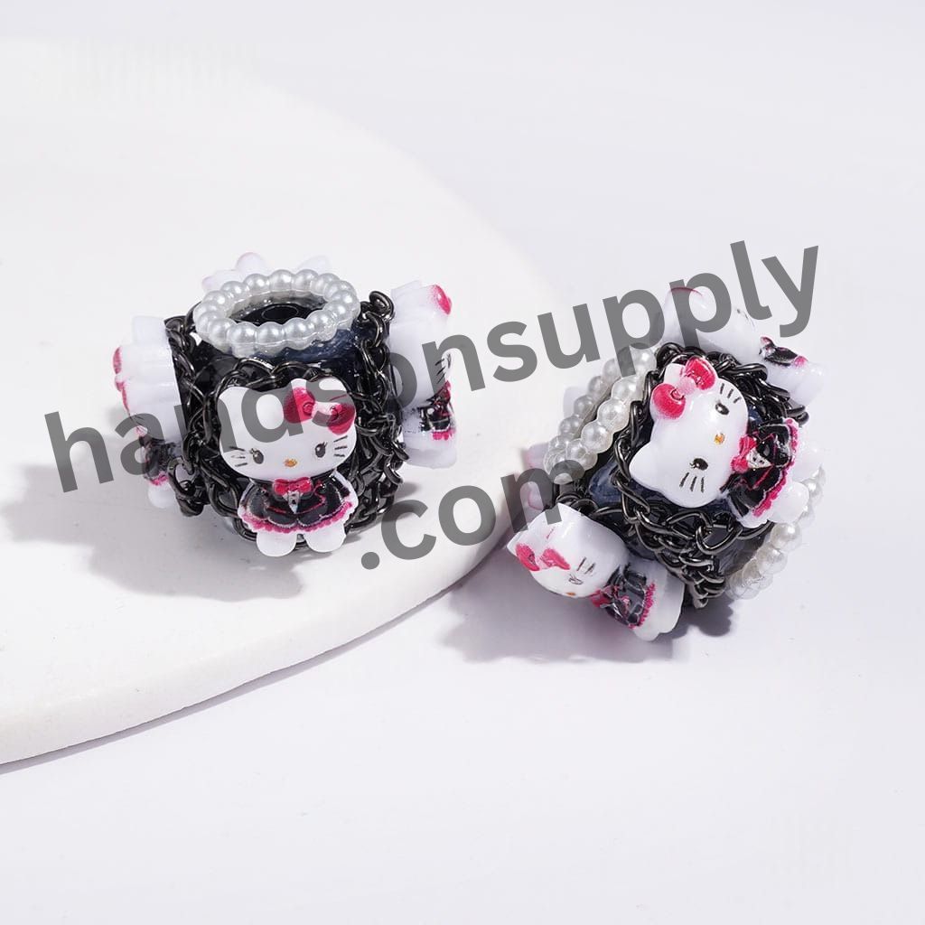 Hand-Made Acrylic Beads Halloween Cute Cat Character Series, w White Pearl & Gun Black Chains, 20MM Multi Colors
