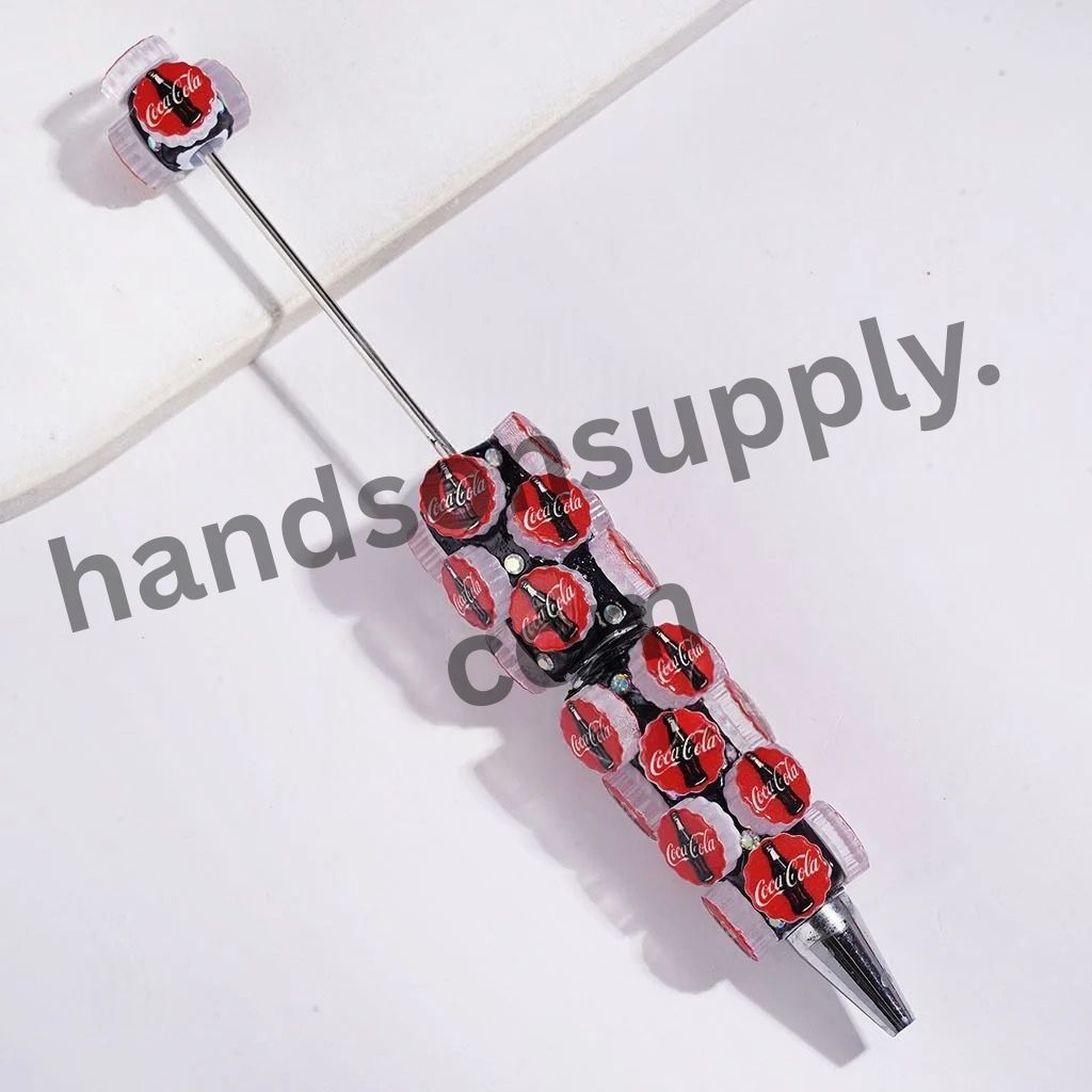 Cute Candy, Coffee, Soda & Fast-Food Drink with Bottle Cap Designs & AB Rhinestones Beadable Clay Pens, Multi-Color