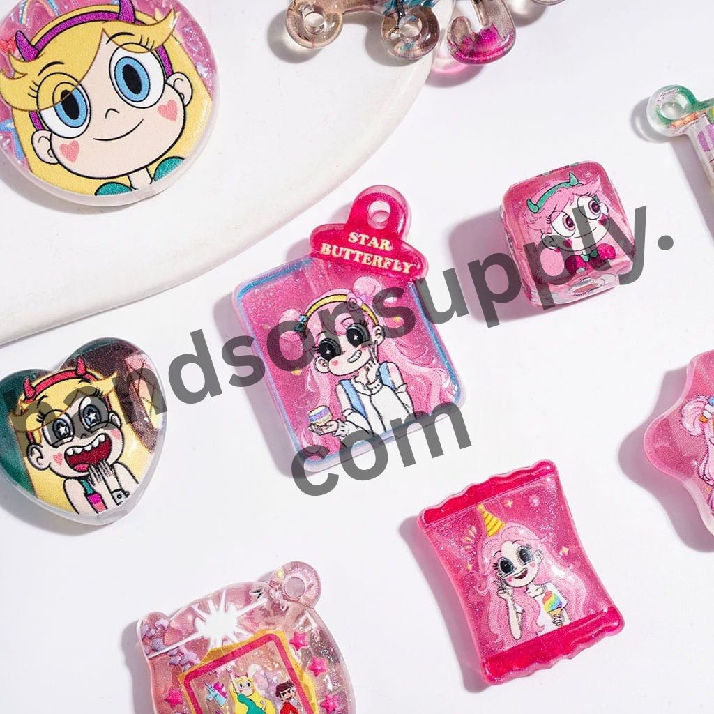 Enchanting Big-Eye Princess Character Pink Series Acrylic Beads & Pendants, Random Mix