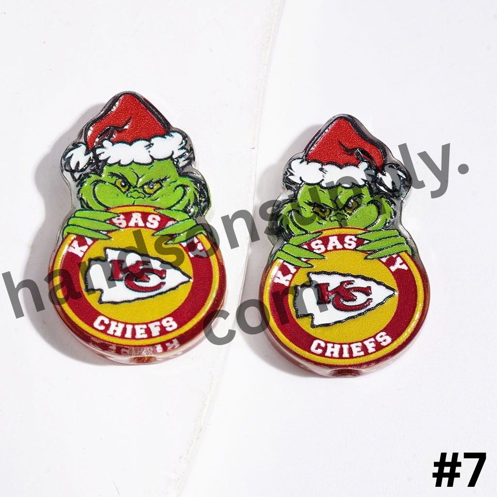 Festive Christmas Green Character with American Football Team Design Acrylic Beads, 18*28MM