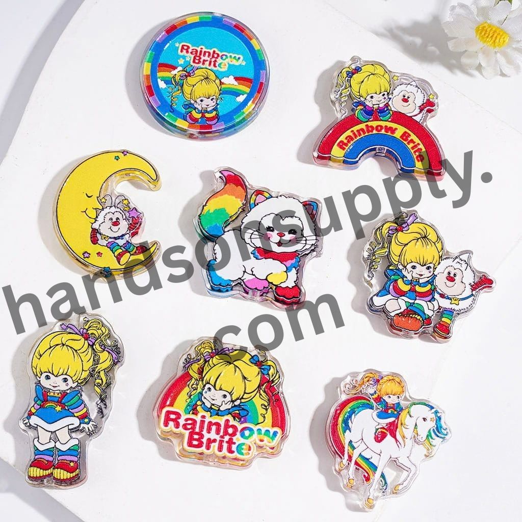 Colorful Rainbow Design Blue Dress Girl Character Series Semi-Clear Acrylic Beads, Random Mix