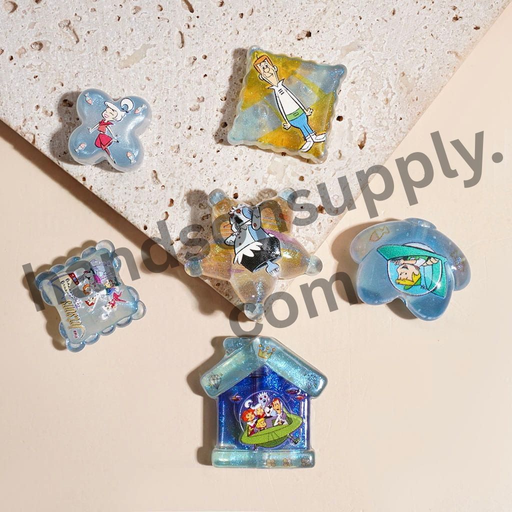Classic Retro Family Character Series Space Adventure Print Acrylic Beads & Pendants, Random Mix