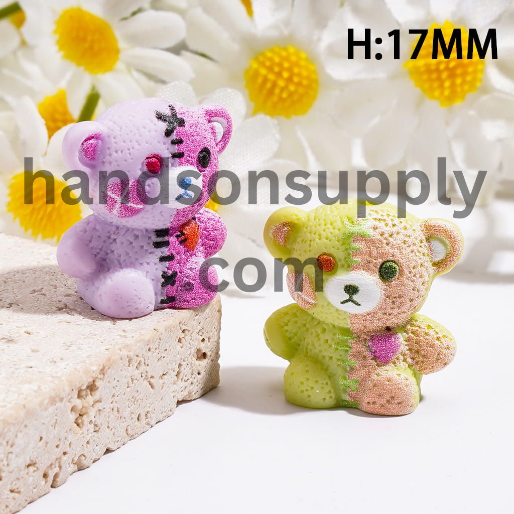 Cute Cartoon Animal Patch Style Dual Tone Bear Doll Acrylic Beads Height 17MM, Random Mix