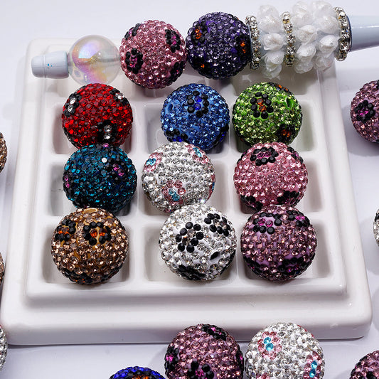 Cheetah Jaguar Print Clay Beads with Rhinestones, 20mm Random Mix, ZY