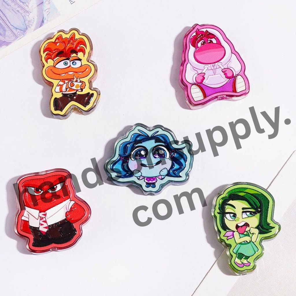 Cute Five Emotion Mind Cartoon Character Series Semi-Clear Acrylic Beads, Random Mix