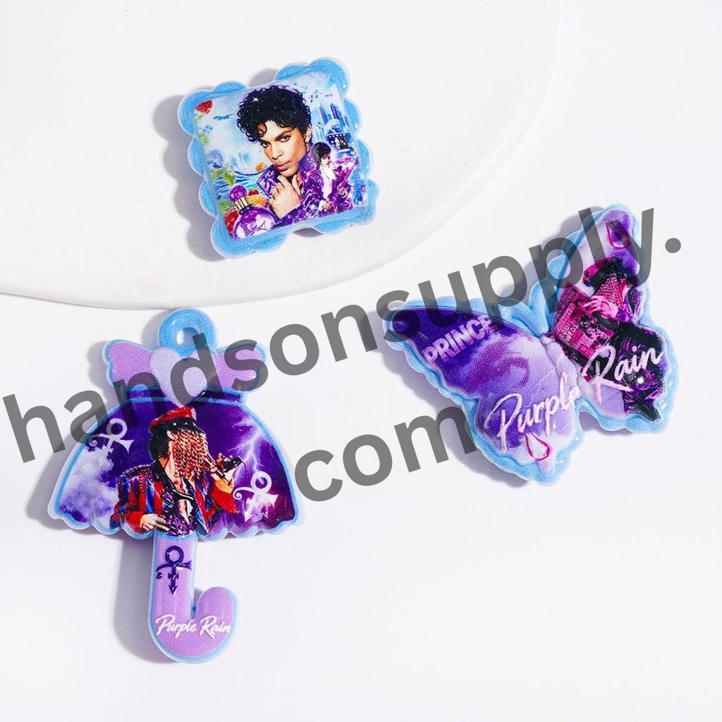 Purple & Blue Vibrant Color Series Rock Singer Character & Instrument Design Acrylic Beads, Random Mix