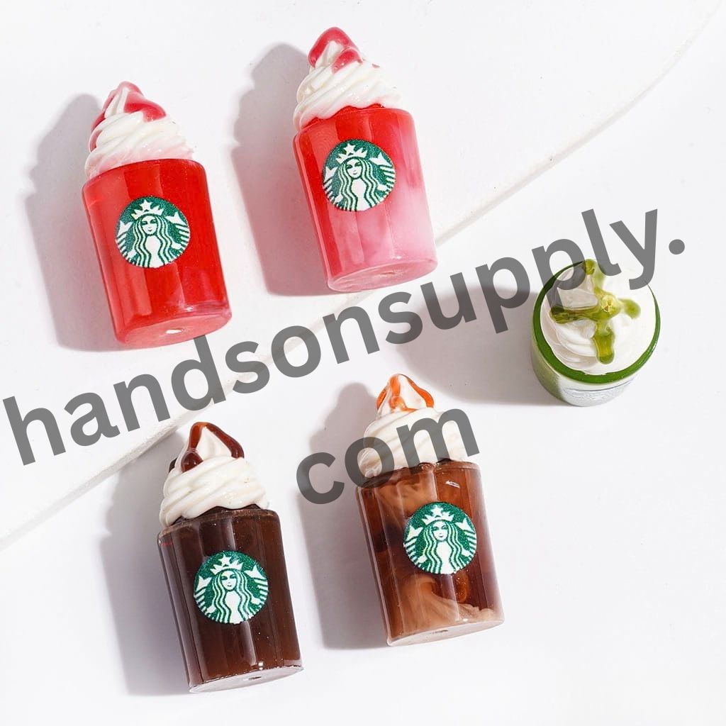 Charming Famous Coffee Cup with Whipped Cream Semi-Clear Acrylic Beads, Height 33MM, Multi-Color, Random Mix