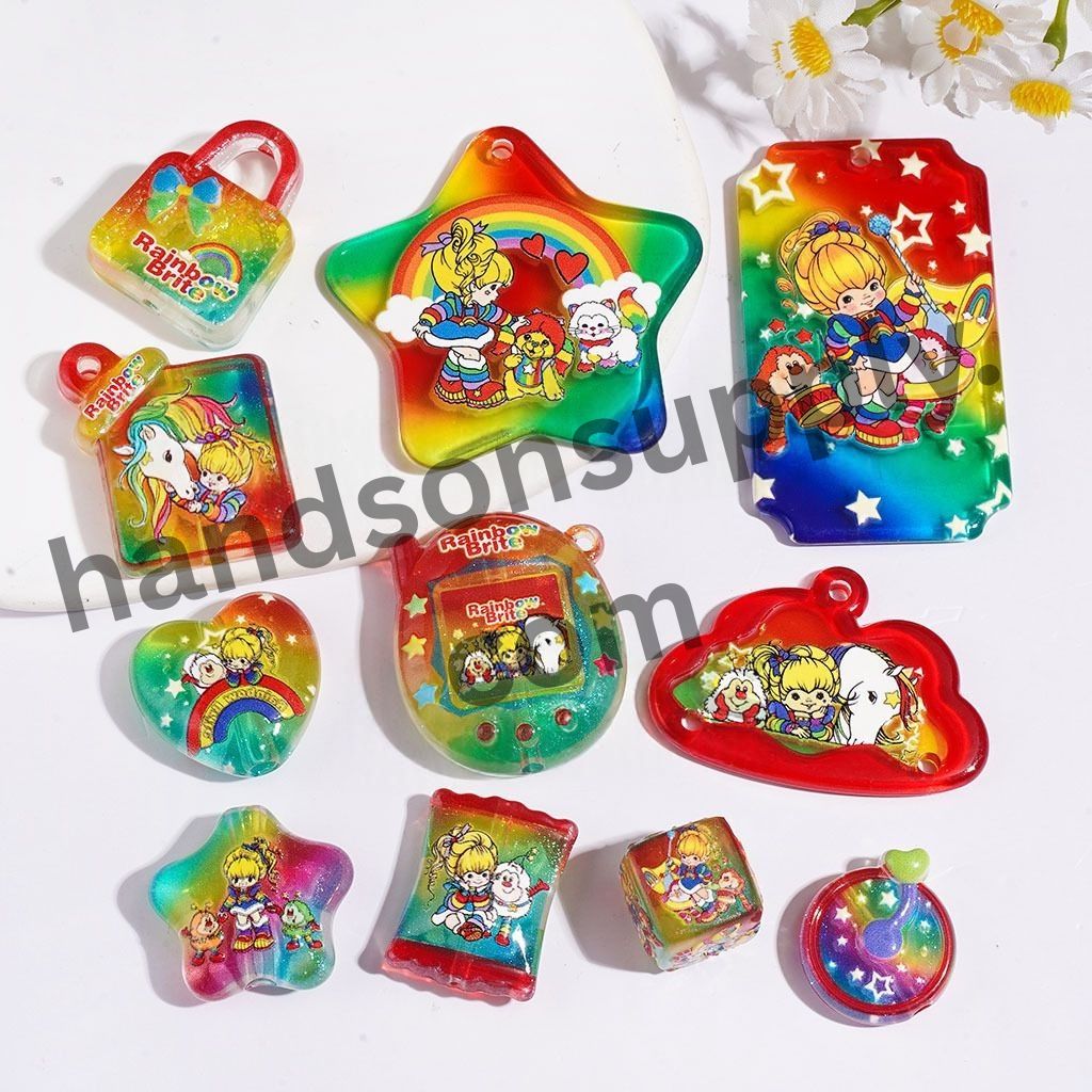 Charming Colorful Rainbow Horse & Girl Character Series Acrylic Beads and Pendants, Random Mix