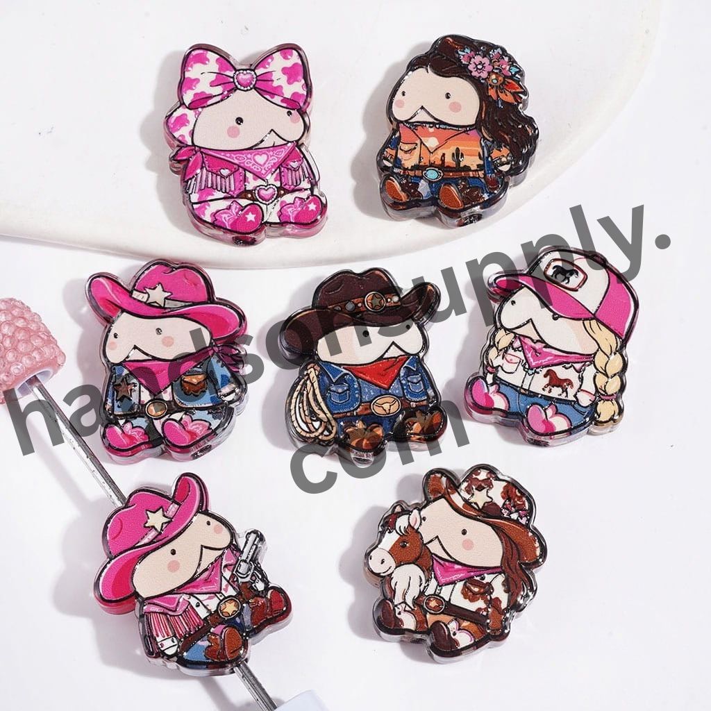 Rugged Western-Style Man Exclusive Acrylic Beads, Diverse Designs, Random Mix