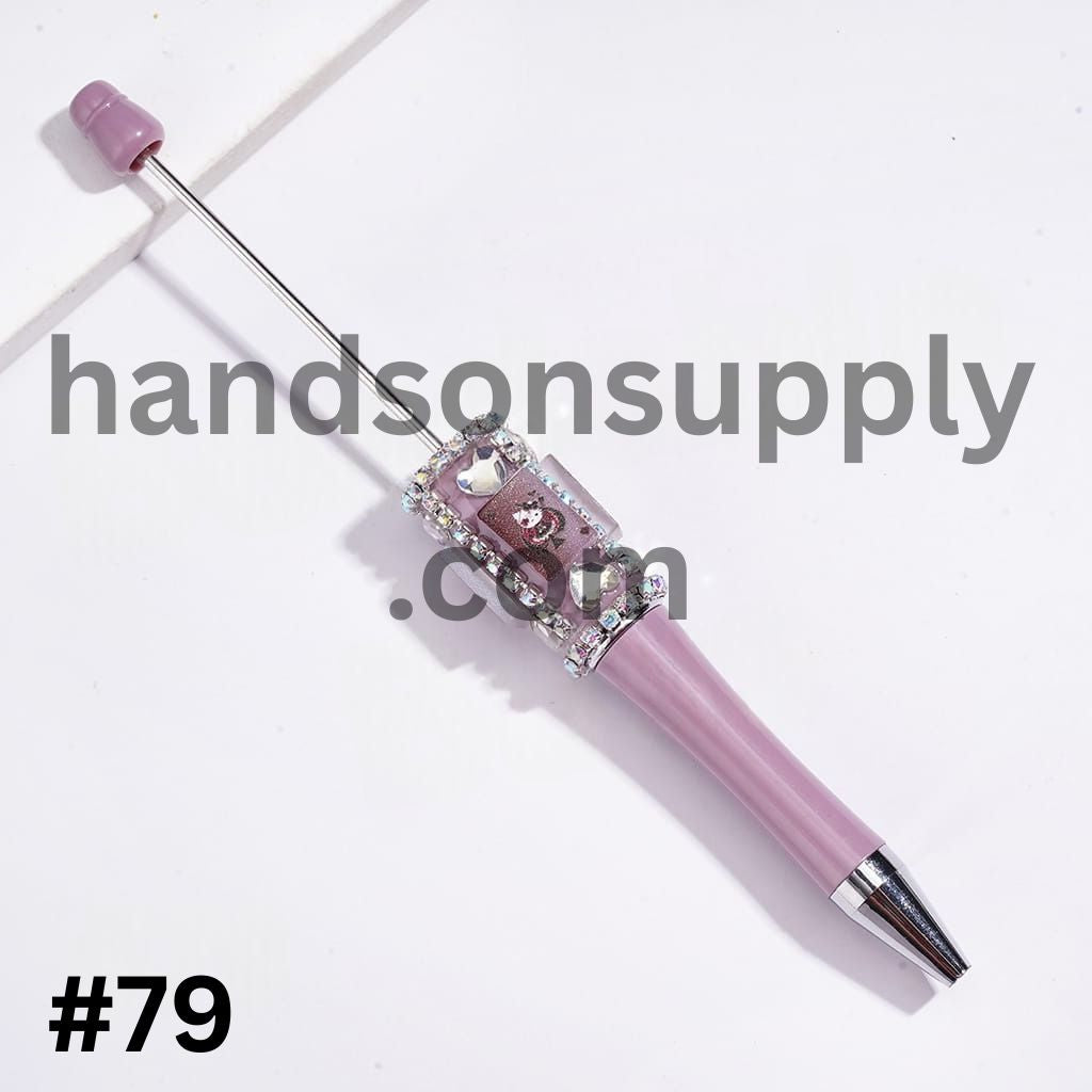Cute Cat Character Poker-Themed Playing Card Design Beadable Pens with Clear Rhinestone Chains & Heart Crystals, Multi-Color