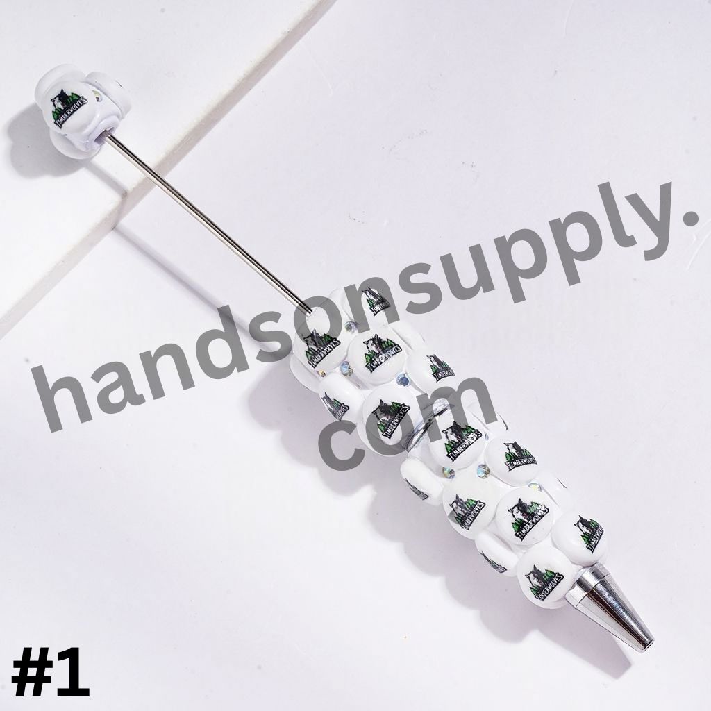 American Basketball Team Logo Design & Sparkling AB Rhinestone Beadable Clay Pens