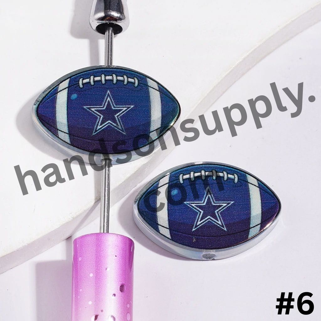 UV-Coated American Football Shape Acrylic Beads, Assorted Team Designs, 20-29MM, Random Mix