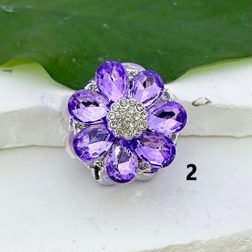 Clear and Colorful Rhinestones, Fancy Bling Bling Silver Alloy Flower with Oval Pearls and Clay Beads, 25mm