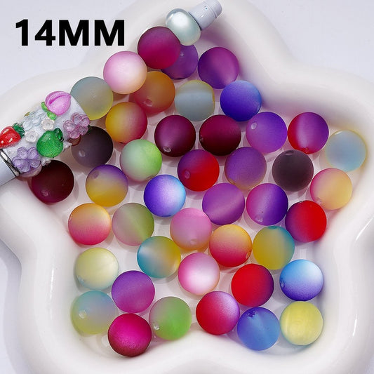 Frosted Cat Eye Round Acrylic Beads in Double Color Style, 14MM, Random Mix
