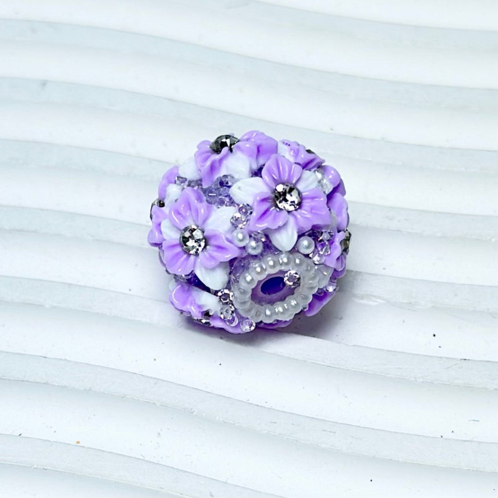 Flowers Clear Rhinestone Multi-Color Cute Inside White Pearls Ring Clear Sugars Round Clay Beads, 20MM