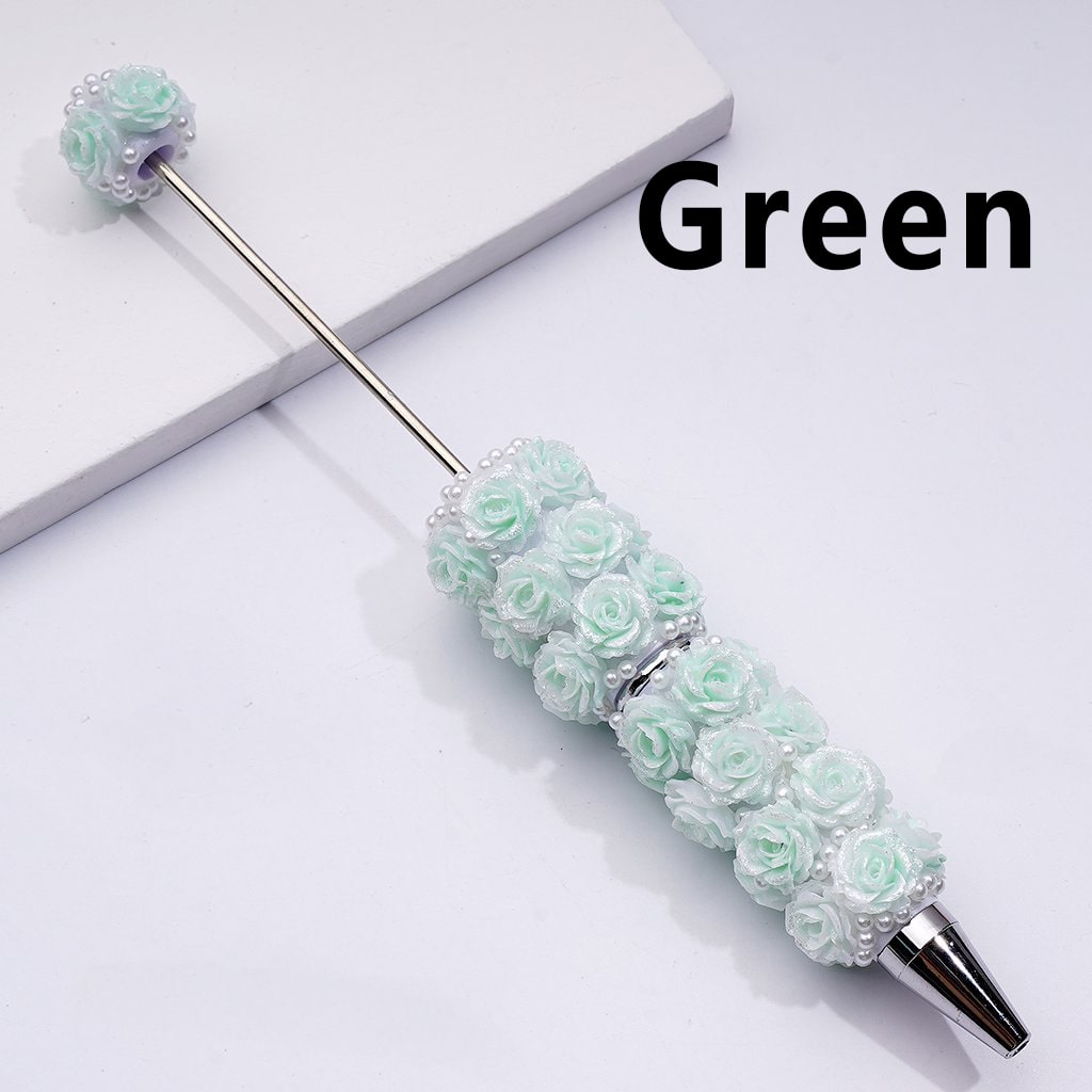 Beadable Clay Pen with Shiny Glitter Flowers & White Pearls DIY Glam Stationery Accent
