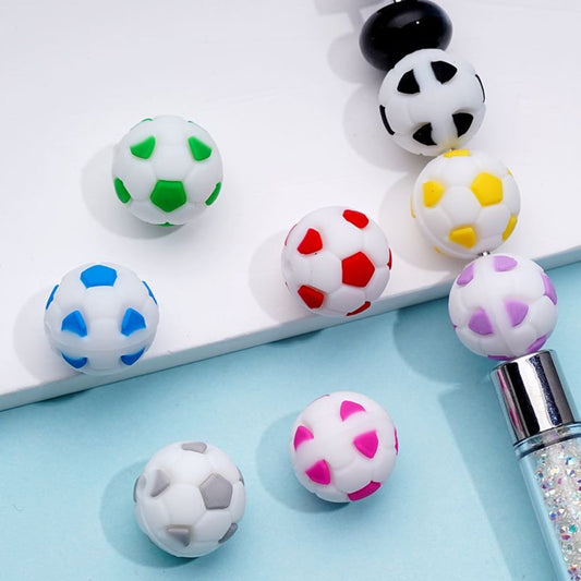 Mini Cute Colorful Football Ball Soccer Silicone Focal Beads, Random Mix