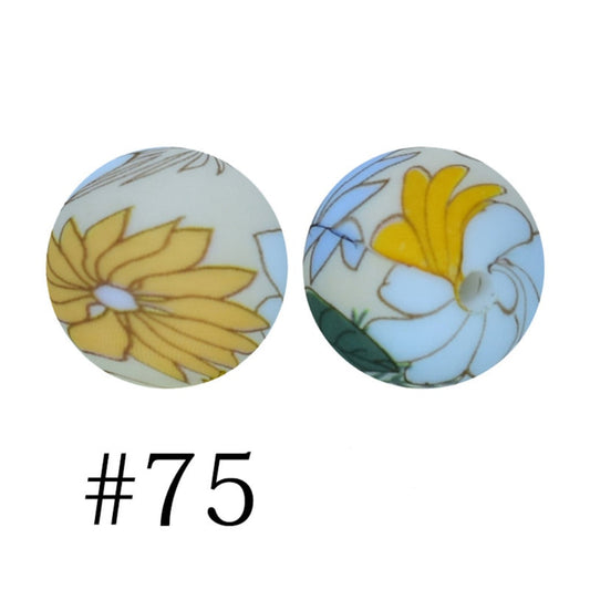 Chamomile Daisy Flower Printed Yellow Sunflower Silicone Beads Number 75