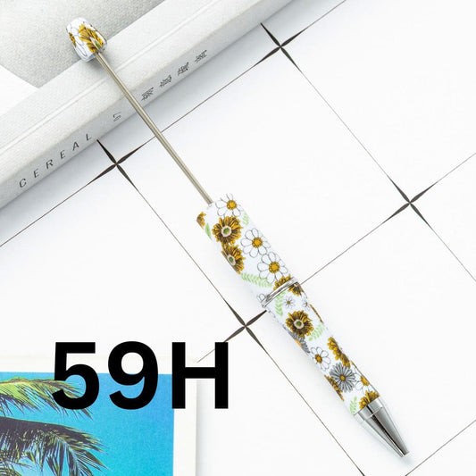 Brown Flowers with White Flower Printed Beadable Pens Number 59H