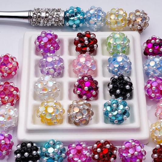 Shiny Round Multi-Color Rhinestones White Pearls Acrylic Beads, Around 18MM, Random Mix