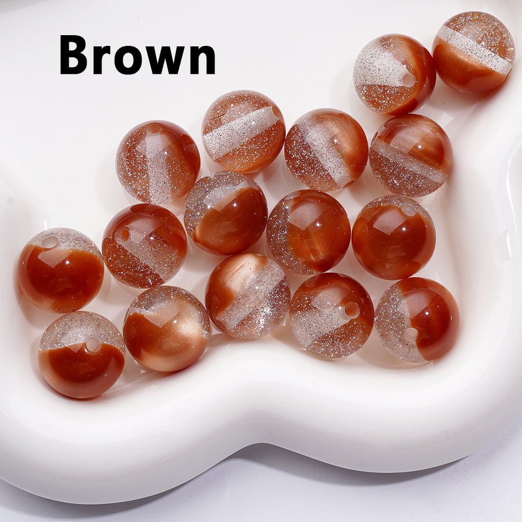 Multi-Color Cat Eye Style Acrylic Beads with Silver Glitter Inside, 16MM