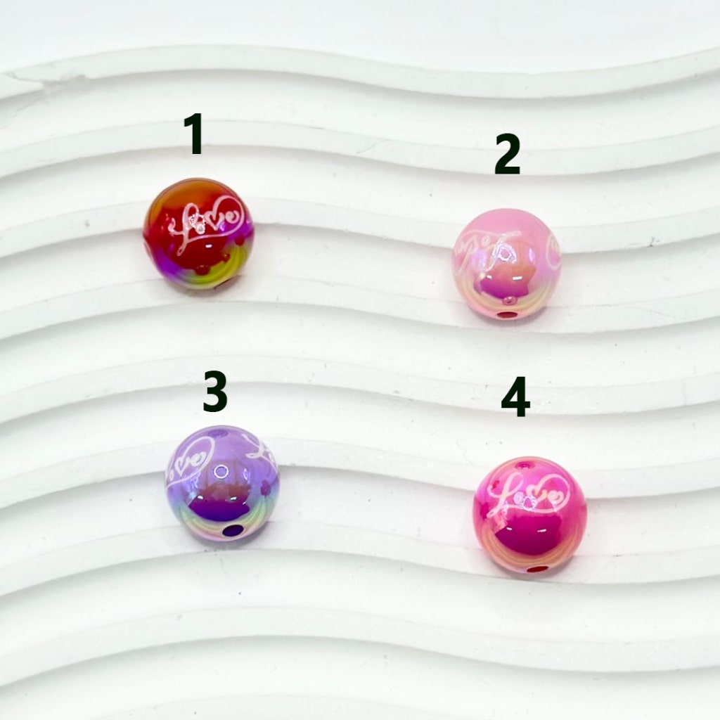 UV Finish Pink Purple Red Heart Acrylic Beads with Love Writing Valentines , 16MM