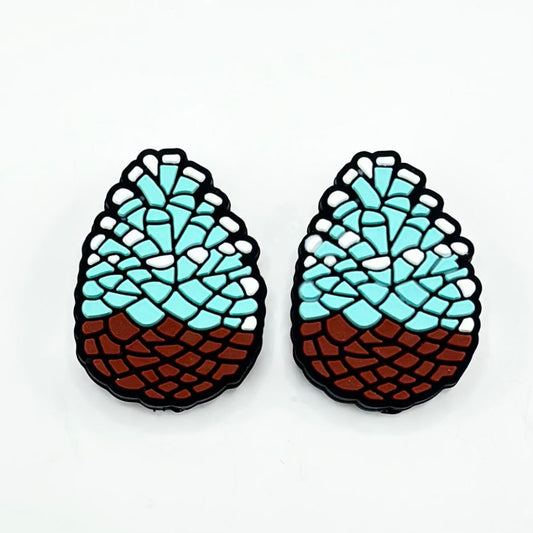 Teal Pine Vivid Brown Cone Squirrels Silicone Focal Beads