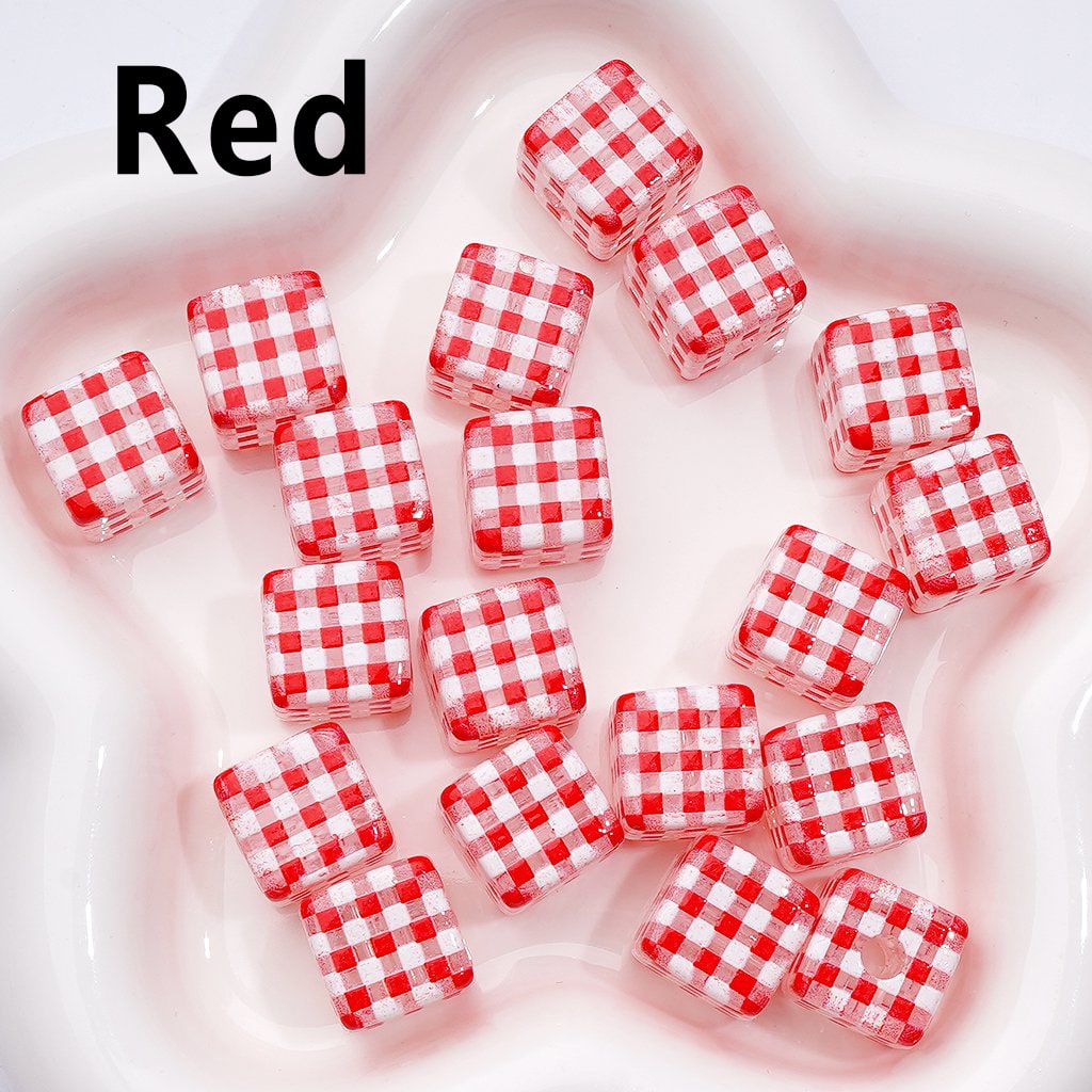 Pastel Checkered Cube Beads – Transparent Acrylic Squares, 14MM