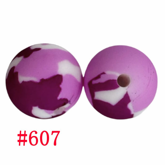 Printed Pink Camouflage Camo Silicone Beads, 15mm, Number 607